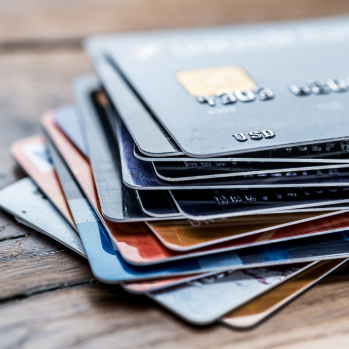 a stack of credit cards